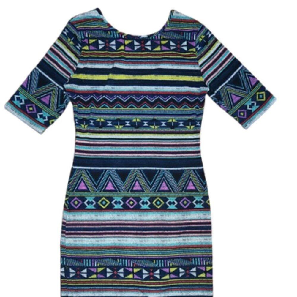 XHILARATION Women's Colorful Aztec Print Stretch Midi Pull On MED